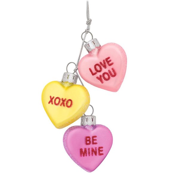 NWT Blown glass Valentine Candy Conversation Hearts Hanging Ornament- 3" x 1" - Picture 1 of 1